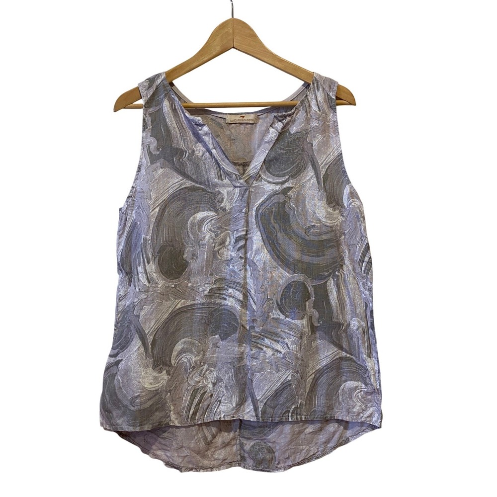Lands Downunder Linen Tank Top Size S Lavender Abstract‎ Print Italy Beach Boho